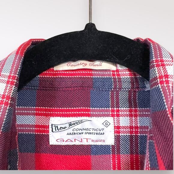 GANT Rugger Small Plaid Flannel‎ Shirt Red Country Twill Bleeker Holiday Western - Picture 6 of 9